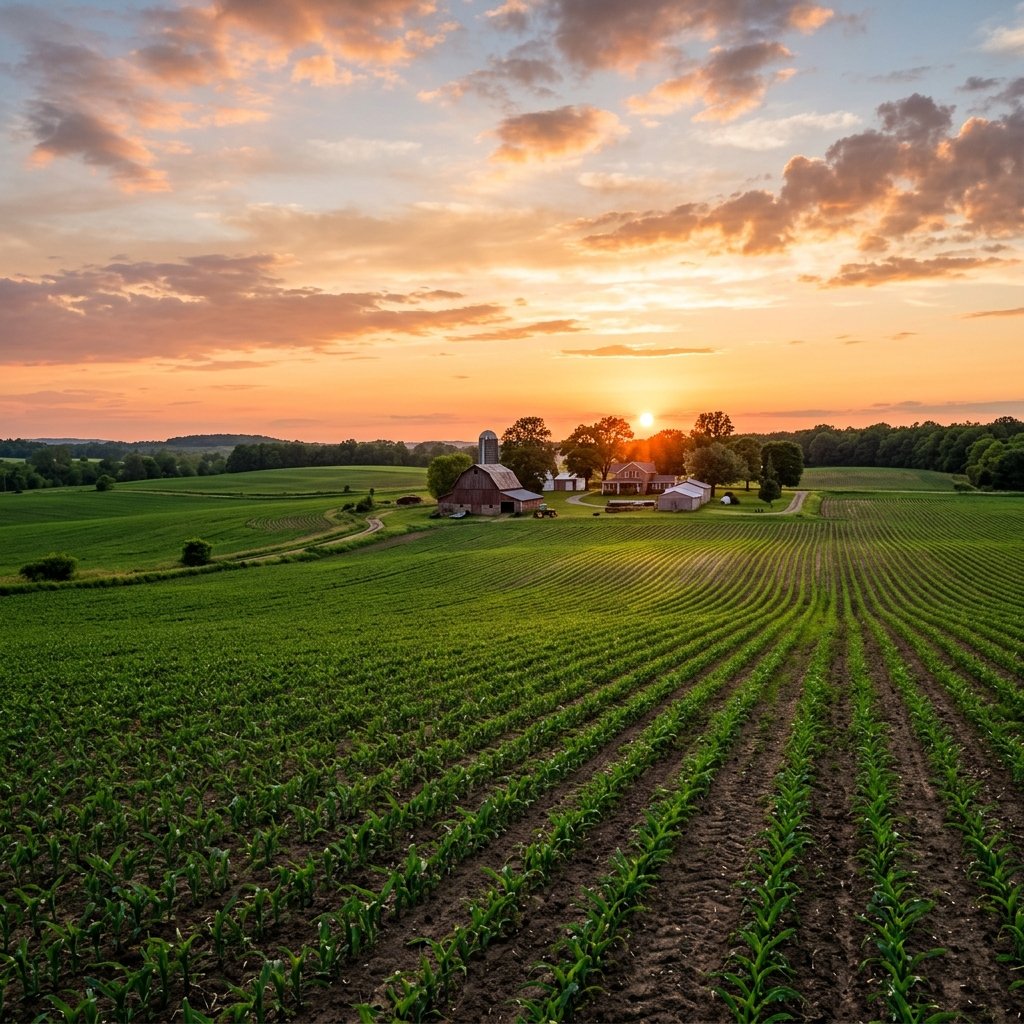 Sunset and Wide Fertile Fields
